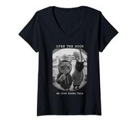 Femme Sweat à Capuche « Open The Door Peephole We Just Wanna Talk Cats » T-Shirt avec Col en V