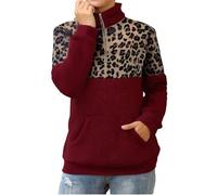 Femme Sweat Demi-zip Manche Longue Automne Sweat Femme Sans Capuche À Col Rond Imprimés Léopard Pulls Velours Double Face Leger Décontractés Pulls Sans Capuche Les Cent Tendance Doux Sweatshirt Top