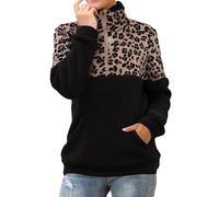 Femme Sweat Demi-zip Manche Longue Automne Sweat Femme Sans Capuche À Col Rond Imprimés Léopard Pulls Velours Double Face Leger Décontractés Pulls Sans Capuche Les Cent Tendance Doux Sweatshirt Top