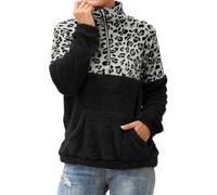 Femme Sweat Demi-zip Manche Longue Automne Sweat Femme Sans Capuche À Col Rond Imprimés Léopard Pulls Velours Double Face Leger Décontractés Pulls Sans Capuche Les Cent Tendance Doux Sweatshirt Top