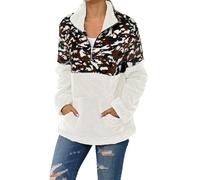 Femme Sweat Demi-zip Manche Longue Automne Sweat Femme Sans Capuche À Col Rond Imprimés Léopard Pulls Velours Double Face Leger Décontractés Pulls Sans Capuche Les Cent Tendance Doux Sweatshirt Top