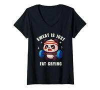 Femme Sweat is Just Fat Crying Panda Gym Workout T-Shirt avec Col en V