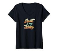 Femme Sweat is my Therapy Workout Fitness Gym T-Shirt avec Col en V