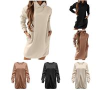 Femme Sweat Long Capuche La Mode Hoodie Robe Sweat-Shirt Manches Longues Automne Hiver en Coton Couleur Unie Veste Douillette pour Fille Pull à Manches Longues
