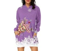 Femme Sweat Robe Chaud Robe Pull Col Roulé Manches Longues, Sweat-shirt à capuche long design imprimé de Noël pour saison automne hiver pour Soirée Noël, Réunion Amicale, Weekend, Cadeau Festif