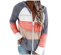 Femme Sweat-Shirt à Capuche avec Fermeture Eclair Hoodie Sweat Zippe Manches Longues Temps Libre Sport Fitness Outdoor Basic Casual Veste Imprimé Rayé Cardigan Zippée Grande Taille Pas Cher