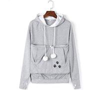 Femme Sweats à Capuche avec Kangourou/Chat Poche, DOTBUY Unisexe Couleur Unie Manches Longues Manteau de Sport Casual Pullover Automne Hiver Oreilles de Chat Sweat-Shirts (S,Gris)