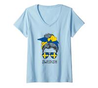 Femme Swedish Girl Swedish Heritage Sweden Flag T-Shirt avec Col en V