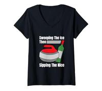 Femme Sweeping The Ice Curling Wine Lover T-Shirt avec Col en V
