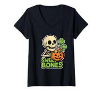 Femme Sweet Bones Candy à la Citrouille T-Shirt avec Col en V