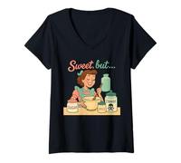 Femme Sweet But Psycho Retro Dark Humour Vintage T-Shirt avec Col en V