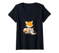 Femme Sweet Kitsune Costume pour Les Amoureux des Renards et des Animaux Japonais T-Shirt avec Col en V