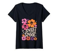 Femme Sweet Little Spook Halloween Boho Vibes T-Shirt avec Col en V