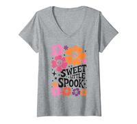 Femme Sweet Little Spook Halloween Boho Vibes T-Shirt avec Col en V