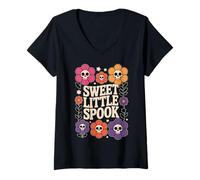 Femme Sweet Little Spook Halloween Boho Vibes T-Shirt avec Col en V
