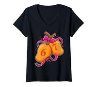 Femme Sweet Mango 67 Chiffres Pink Bow Fruit Graphic T-Shirt avec Col en V