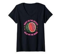 Femme Sweet Outside Wild Inside Melon de pastèque T-Shirt avec Col en V