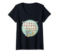 Femme Sweet Sassy et 10 Ans, célébrant Leur 10e Anniversaire, Bday Girl T-Shirt avec Col en V