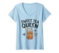 Femme Sweet Tea Queen Southern Style Bocal à Boisson glacée T-Shirt avec Col en V