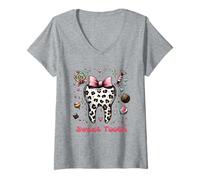 Femme Sweet Tooth Assistant Dentaire Motif léopard T-Shirt avec Col en V