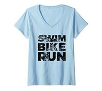 Femme Swim Bike Run Conception Graphique Expert en Triathlon T-Shirt avec Col en V