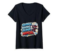 Femme Swing Hang Jump Ninja Boys Kids Play Playground Training T-Shirt avec Col en V