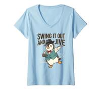 Femme Swing It Out and Jive Lover Vibes Dancing Penguin Dance Club T-Shirt avec Col en V
