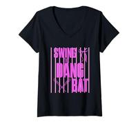 Femme Swing The Dang Bat Rose Baseball Mom T-Shirt avec Col en V