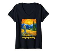 Femme Swirling Sky Golfer Post-Impressionist Landscape T-Shirt avec Col en V