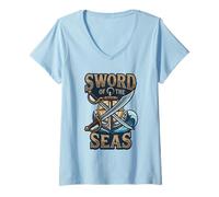 Femme Sword of The Seas Ancre de Pirate Jolly Nautical Roger T-Shirt avec Col en V