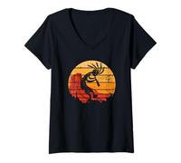 Femme Symbole amérindien Dansant Kokopelli du sud-Ouest des États-Unis T-Shirt avec Col en V