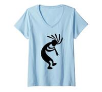 Femme Symbole amérindien du sud-Ouest des États-Unis Dansant Kokopelli T-Shirt avec Col en V