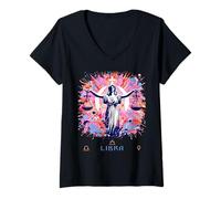 Femme Symbole astrologique Balance avec signe du zodiaque Vénus T-Shirt avec Col en V