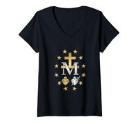 Femme Symbole catholique de la Sainte Mère Mariale T-Shirt avec Col en V