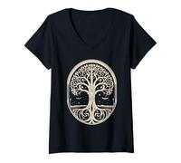 Femme Symbole celtique arbre de vie avec lune T-Shirt avec Col en V