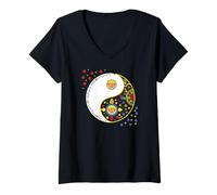 Femme Symbole coloré pour tao Yin et Yang qi Gong ou Tai chi T-Shirt avec Col en V
