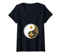 Femme Symbole coloré Taiji Yoga Qi Gong Tao Signe Symbole Yin Yang Bouddha T-Shirt avec Col en V