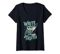 Femme Symbole d'art de la chouette de sagesse connaissances anciennes enseignants étudiants T-Shirt avec Col en V