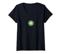 Femme Symbole de Chakra en Forme de cœur | Motif géométrique Mandala Vert T-Shirt avec Col en V