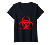Femme Symbole de Danger Biologique T-Shirt avec Col en V