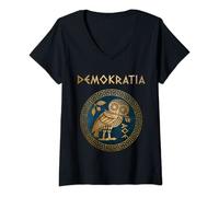Femme Symbole de hibou athénien d'Athènes antique de Demokratia T-Shirt avec Col en V