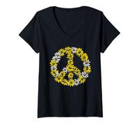 Femme Symbole de paix marguerites - Fleurs de marguerites florales pour amoureux de la paix T-Shirt avec Col en V
