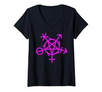 Femme Symbole d'Inclusion de Genre Païen Wicca LGBTQI Diversité T-Shirt avec Col en V