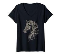 Femme Symbole du Cheval Celtique T-Shirt avec Col en V