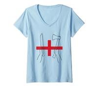 Femme Symbole du Couteau Anglais et de la Hache Joan of Union Jack T-Shirt avec Col en V