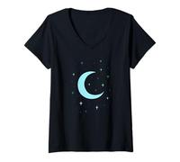 Femme Symbole du Croissant de Lune avec des étoiles dans Une T-Shirt avec Col en V