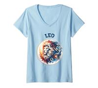 Femme Symbole du Lion Horoscope Signe du Zodiaque Aime Amoureux Astrologie Leo T-Shirt avec Col en V