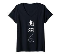 Femme Symbole du Zodiaque Verseau Constellation Astrologie Design T-Shirt avec Col en V
