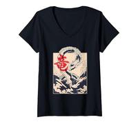 Femme Symbole esthétique japonais du dragon Kanji Japon T-Shirt avec Col en V