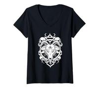 Femme Symbole œil de la tête de chèvre occulte T-Shirt avec Col en V